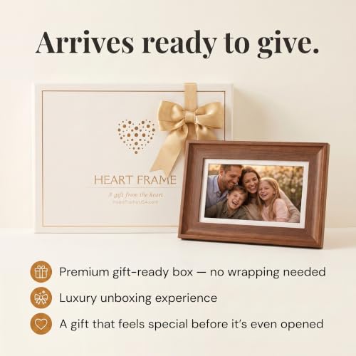 Heart Frame Premium 32GB 10.1” Frameo Digital Picture Frame WiFi Photo Frames 1280x800 IPS Touchscreen, Send Photos from Your Phone from Anywhere, Best Gift for Mom Dad Wife Grandparents - Brown - Image 3