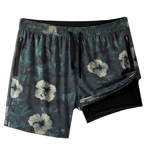 Onvous 7" Mens Swim Trunks Men Swim Trunks with Liner | Mens Swim Shorts Men | Men's Bathing Suit for Men's Swimwear/Floral Recon- X-Large