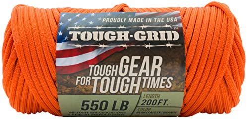 image for TOUGH-GRID Premium Neon Orange Paracord 550 lbs Made in USA Outdoor Su