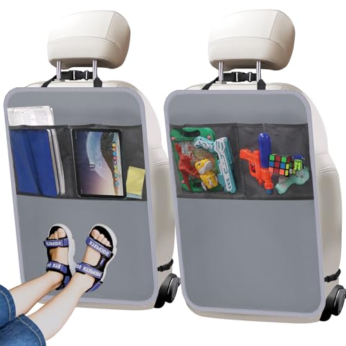 Image of 2 Pack Back Seat Cover for Kids,Car Seat Back Protectors Kick Mats Grey
