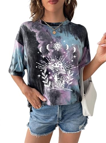 Image of Remidoo Women's Casual Oversized T Shirt Short Sleeve Graphic Tee Letter Tie Dye Shirts