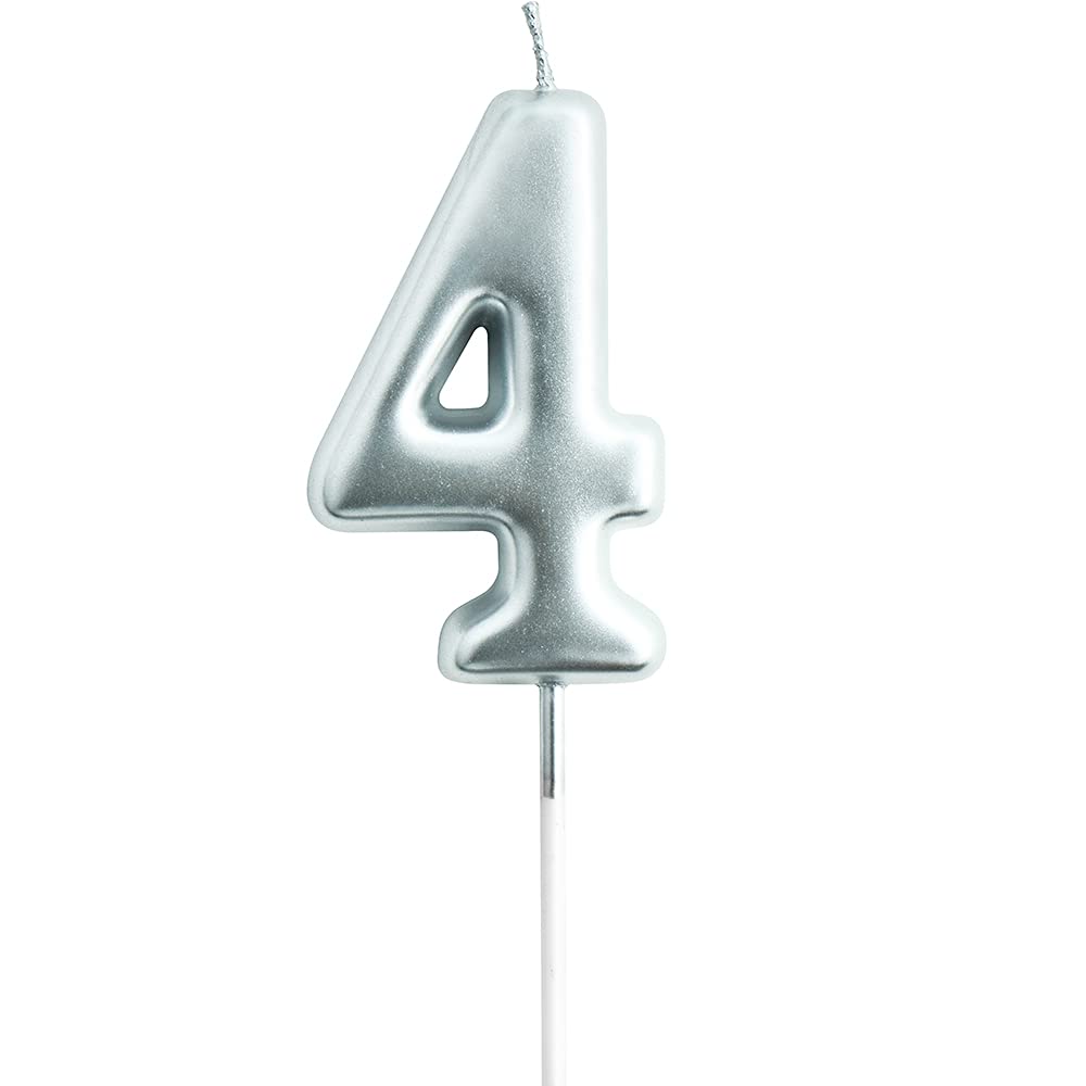 Eusbon Number 4 Birthday Candle 4 For Cakes, 7Cm Big Size Number Candle For Cake Decoration, Birthday Party, Wedding Anniversary, Silver