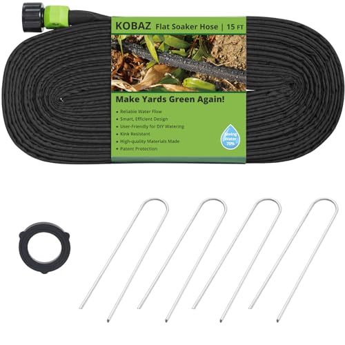 Flat Soaker Hose 15 FT Garden Soaker Hose for Lawn and Vegetable Drip Irrigation System for Watering Save 80% Water