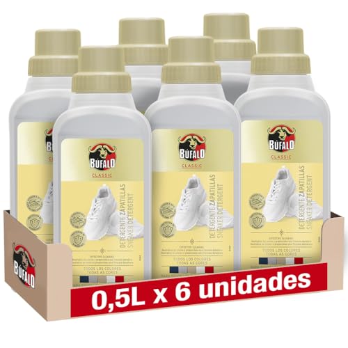 Búfalo Classic - Detergente Líquido Concentrado para Zapatillas con Neutraroma | Limpiador Zapatillas Blancas y Deportivas | Elimina Olores | Apto Lavadora 30°C | Dermatológicamente Testado - 6x500ml
