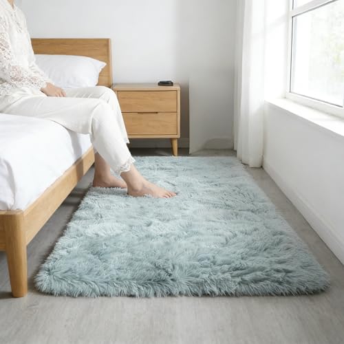 Tapis salon 305 x 360 cm lavable bleu clair vintage doux - 2