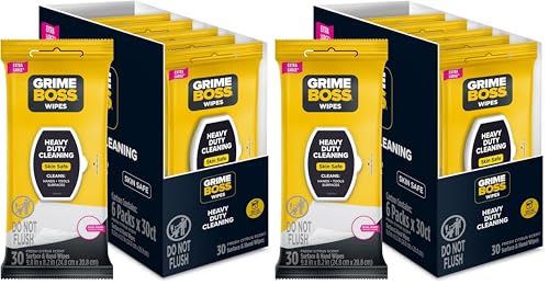 Image of Grime Boss Heavy Duty Wipes (6 x 30ct) | Wet Wipes Used for Hands, Equipment, Tools, Garden, Automotive| Easily Removes Oil, Grease, & Dirt (Pack of 12)