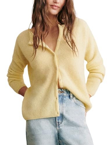 Lviefent Women Knit Cardigans Lightweight Casual Crew Neck Button Down Long Sleeve Sweater Jumper Layer Top