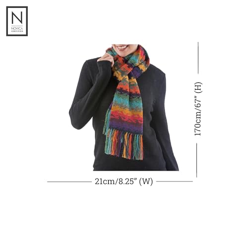 NOVICA Artisan Handmade 100% Alpaca Scarf Wool Striped from Peru Accessories Scarves Multicolor Wrap Patternedstriped ' Andean Twilight'2