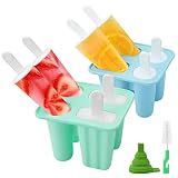 Philorn Eisformen Silikon, Eisformen EIS am Stiel Silikon Popsicle Formen BPA Mit 8 Stöcken Lebensmittelqualität Eisformen mit wiederverwendbare Reinigungsbürste und Falttrichter(Grün & Blau)