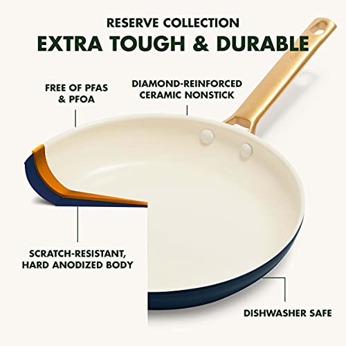 Greenpan Reserve Hard Anodized Healthy Ceramic Nonstick 10 Piece Cookware Pots And Pans Set, Gold Handle, Pfas-Free, Dishwasher Safe, Oven Safe, Twilight Blue #TOP4