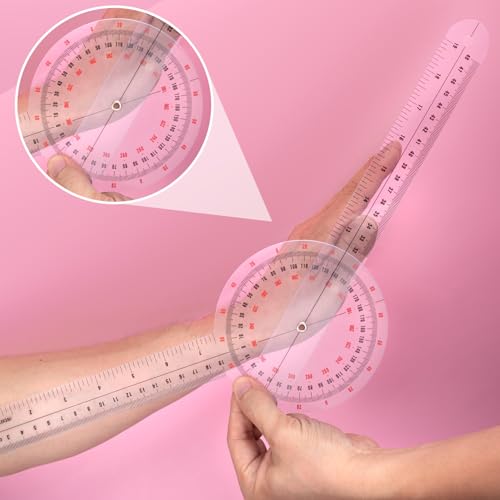 Pndeyo 12 Inch Goniometer Set, Universal Occupational Physical Therapy Protractor, Clear Plastic Angle Ruler Kit Range of Motion Measurement Tool