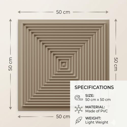 Image of Kayra Decor 3D PVC Wall Panels for Bedroom & Living Room | Pryamid Design |Mega Greige Color | 19.7 x 19.7 Inch | Pack of 40 | 107.6 Sq Ft