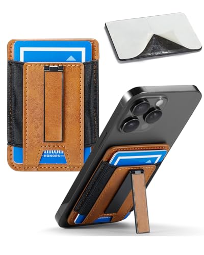 Image of Phone Card Holder Wallet with Stand, Hold 6 Card for iPhone Andriod | Stretch fabric card holder stick on back of phone case. Built-in stand for hands-free viewing. Holds 6 credit /ID cards