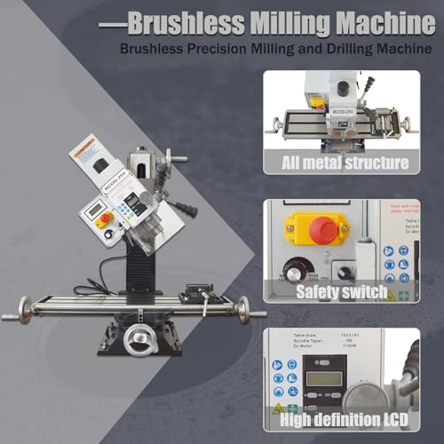 Yokoma Mini Drilling Milling Machine Benchtop Brushless Precision Milling Drilling Machine 50-2250RPM 1100W Suitable For DIY Professionals & Hobbyists 110V - Thumbnail 7