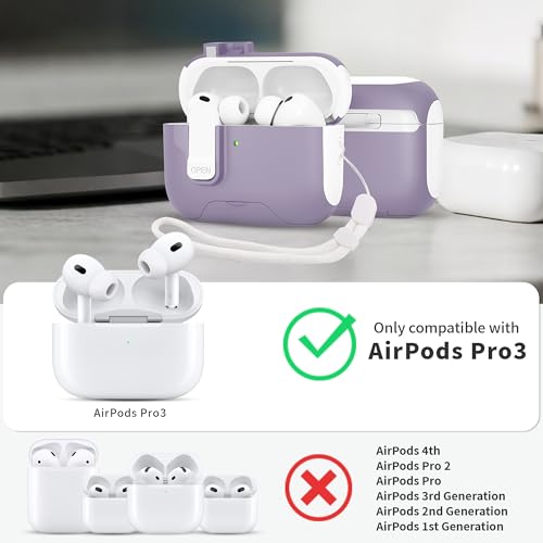 Coque rigide AirPods Pro 3ème génération violette protectrice avec cordon robuste - 2