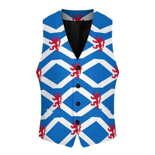 Flag of Scotland with Lion Rampant Suit Vest for Men Waistcoat Dressy V Neck Button Down Sleeveless Business Jacket Coat 6
