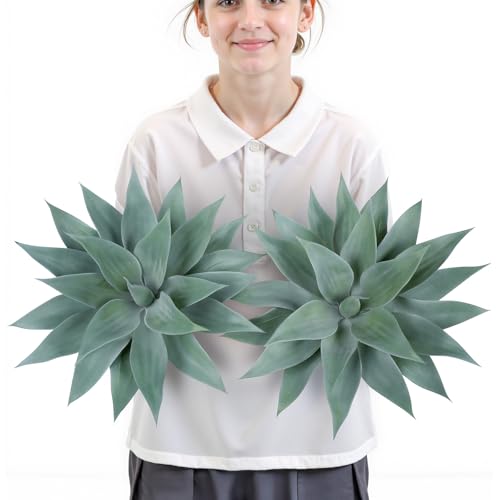 Image of Velener Artificial Outdoor Blue Agave Plant - Small Size UV Resistant Fake Agave Plants for Indoor and Outdoor Decor(18 Inch)-2 Pack