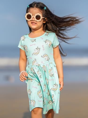Image of Nap Chief Girls Printed Round Neck Fit & Flare Dress | Cotton Knee Length Half Sleeve Girls Summer Dress for Casual Wear