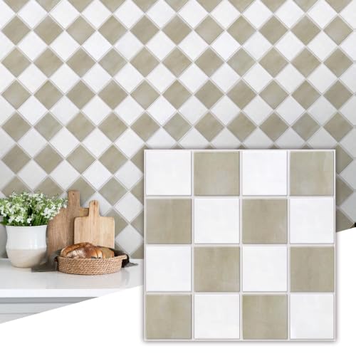 Commomy Matte 3D Peel and Stick Tile,10 Pcs 11.8"x11.8" Beige & White