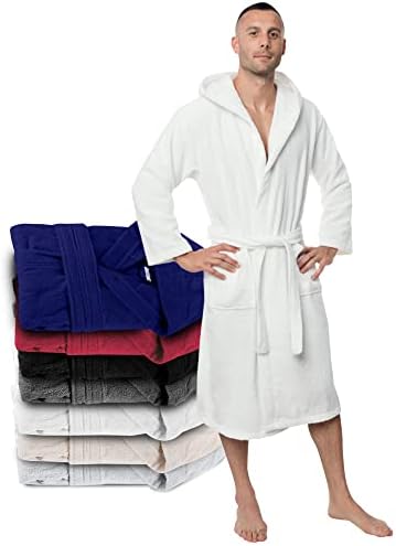 Twinzen - Bademantel Herren Frottee mit Kapuze - 100% Baumwolle | Weicher und Saugfähiger Stoff · Oeko-Tex Zertifiziert · Morgenmantel mit 2 Taschen und einem Gürtel