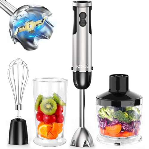 KOIOS Powerful 800W 4-in-1 Hand Immersion Blender 12 Speeds, Includes 304 Stainless Steel Stick Blender, 600ml Mixing Beaker, 500ml Food Processor, and Whisk Attachment, Multi-Purpose, BPA-Free