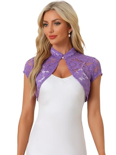 Image of Allegra K Women's Lace Cardigan Stand Collar Short Elegant Shrug Open Front Cropped Bolero Cardigan