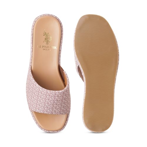 Image of U.S. POLO ASSN. Savina Brown Monogram Print Wedges With Premium Upper