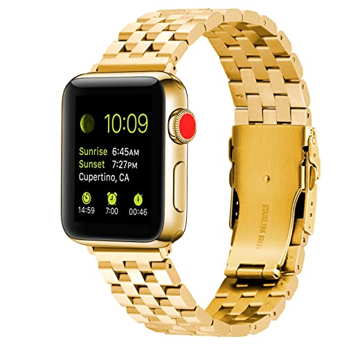 Kai Tian Compatible for Apple Watch Armband 42mm/44mm/45mm/49mm Edelstahl Uhrenarmband Herren Damen kompatibel for Watch Series7 6 5 4 3 2 1 Sport Gold Cover