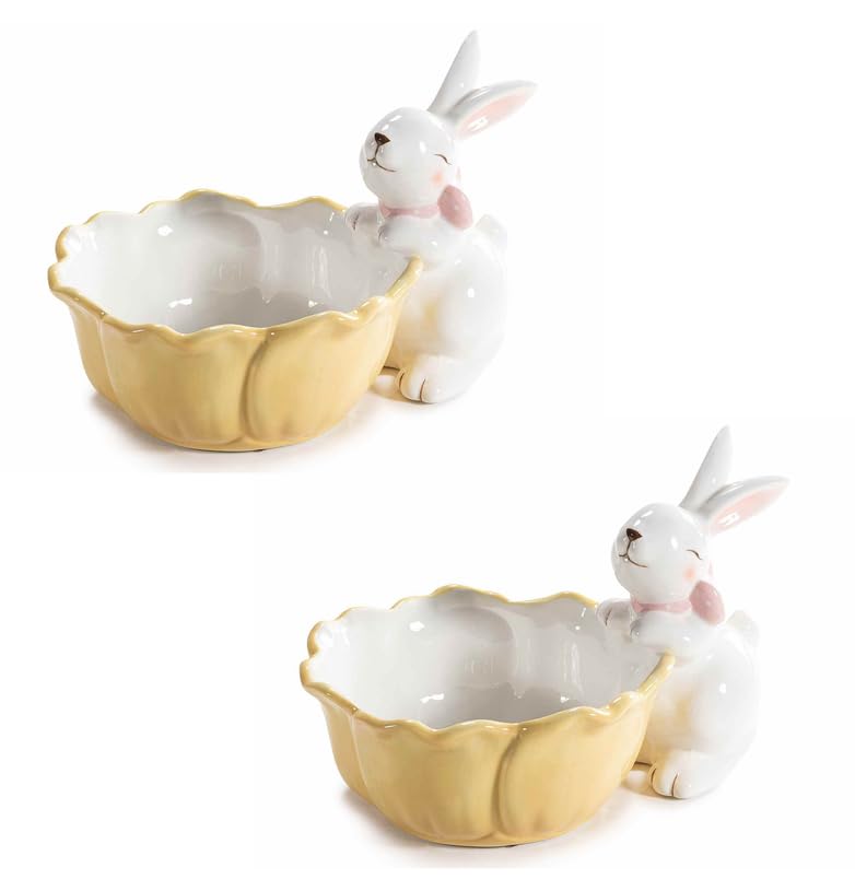 Gruppo Maruccia - Contenitore in Ceramica Artigianale con Coniglietto - Centrotavola, Porta Dolci - Idea Regalo Pasqua