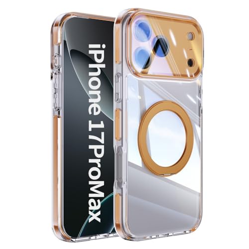 Coque bague support lentille transparente pour iPhone 17 Pro en silicone rigide orange