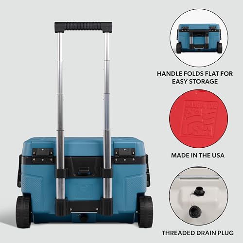 Image of Igloo Trailmate 52Qt Wheeled Cooler, Insulated Hard Shell Ice Chest, Modern Blue