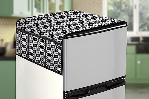 Image of Stylista Refridgerator top Cover Suitable for Samsung RT37C4512BX /HL, 322 Liter Fridge, Dimension (WXD) 65x111 CM, Checkered Pattern Black