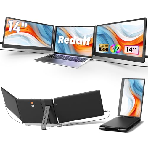 Laptop Bildschirm Erweiterung,14' 1080P Dreifacher tragbarer Laptop Screen Extender für 13 bis 16,1 Zoll Laptops mit Standfuß,2 Monitoren und integrierten Lautsprechern,für MacOS/Windows/Chrome/Dex