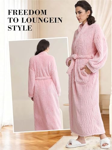 Image of Artfasion Womens Long Fleece Robe - Warm Soft Floor Length Flannel Bathrobes for Winter Thicker Long House Coat with Pockets