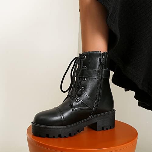 Amazon.com: ZiSUGP Botas de combate de invierno para mujer, tacón bajo  grueso, botas de cuero a la moda con cremallera lateral : Ropa, Zapatos y  Joyería