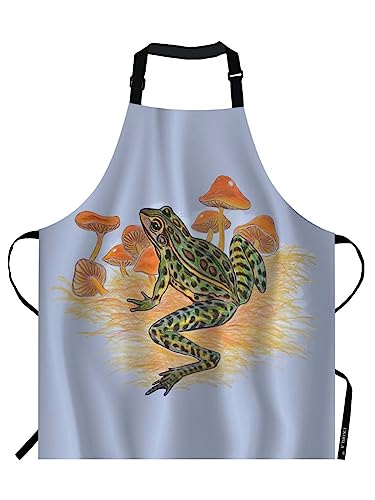 Ekobla Frog Aprons Pastel Drawing Mushrooms Animal Painting Art Lake Nature River Spotted Waterproof Resistant Chef Cooking Kitchen Bbq Adjustable Aprons For Women Men 27X31 Inch #TOP17