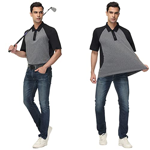 Moheen Men's Polo Shirts Breathable Moisture Wicking Performance Golf Shirts Contrast Color Patchwork Shirts, Grey-Black, 3Xl #TOP6