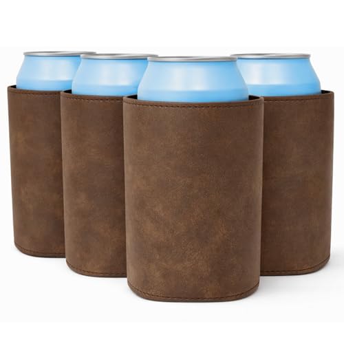 Image of TahoeBay Leatherette Can Cooler Sleeves in Bulk, 12-Pack, Rustic | Blank Faux Leather, Plain Neoprene Beer Coolers for 12 oz Cans, Blanks for Heat Transfer Vinyl, Groomsmen Gifts, Party Favors