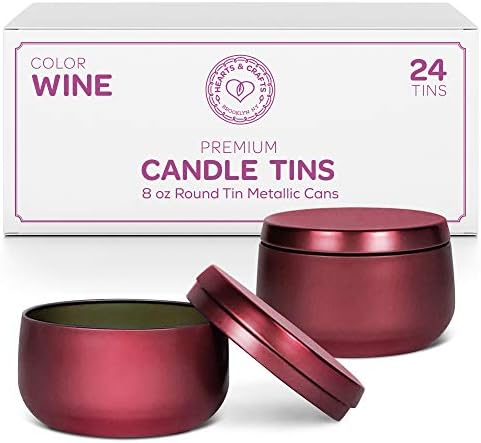 Hearts & Crafts Wine Candle Tins 8 oz with Lids - 24-Pack of Bulk Candle Jars for Making Candles, Arts & Crafts, Storage, Gifts, and More - Empty Candle Jars with Lids