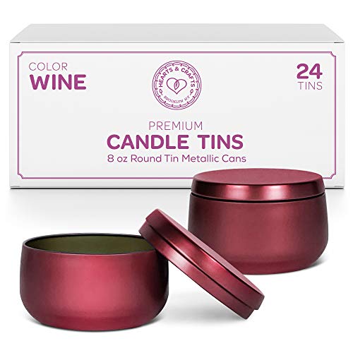 Hearts & Crafts Wine Candle Tins 8 Oz With Lids - 24-Pack Of Bulk Candle Jars For Making Candles, Arts & Crafts, Storage, Gifts, And More - Empty Candle Jars With Lids #TOP30