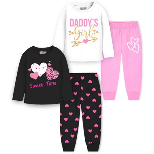 Image of Trampoline Girls Clothing Pack of 2 - Full Sleeves, Pull-On Pant| Cotton Blend T-Shirts & Pyjamas| Vibrant Prints, Soft Fabric, Comfy Fit Casual Wear Set for Toddlers & Kids