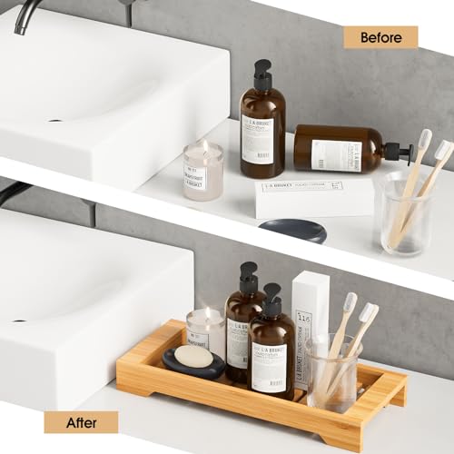 Maxgear BATHROOM TRAYS-RECTANGLE WOOD-02 Wood Bathroom Tray, Toilet Tray Decor Bamboo Bathroom Tray Toilet Topper Toilet Tank Storage Vanity Organizer Countertop thumb #5