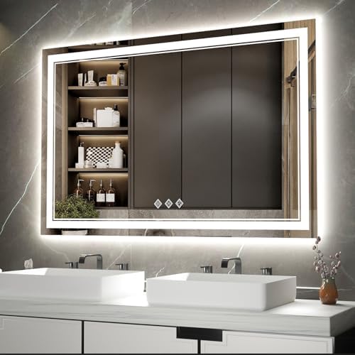 LED Bathroom Mirror, 48x32 Inch Gradient Front and Backlight Ligh...