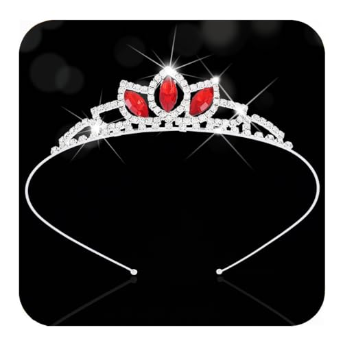 Kilshye Princess Silver Tiara and Crown Pink Crystal Tiaras Pageant Crowns Rhinestone Birthday Headdress for Women (Red)