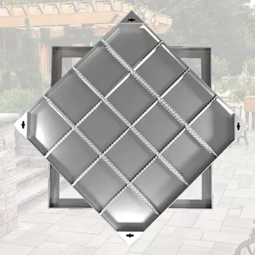 YUGXTH Manhole Cover Invisible, Sewage Basin Lid, Recessed Square Septic Tank Lid with Base and Hook, Stainless Steel Manhole Cover, Heavy Duty Metal Inspection Lid for Patios Garden(90cm/35.4in)