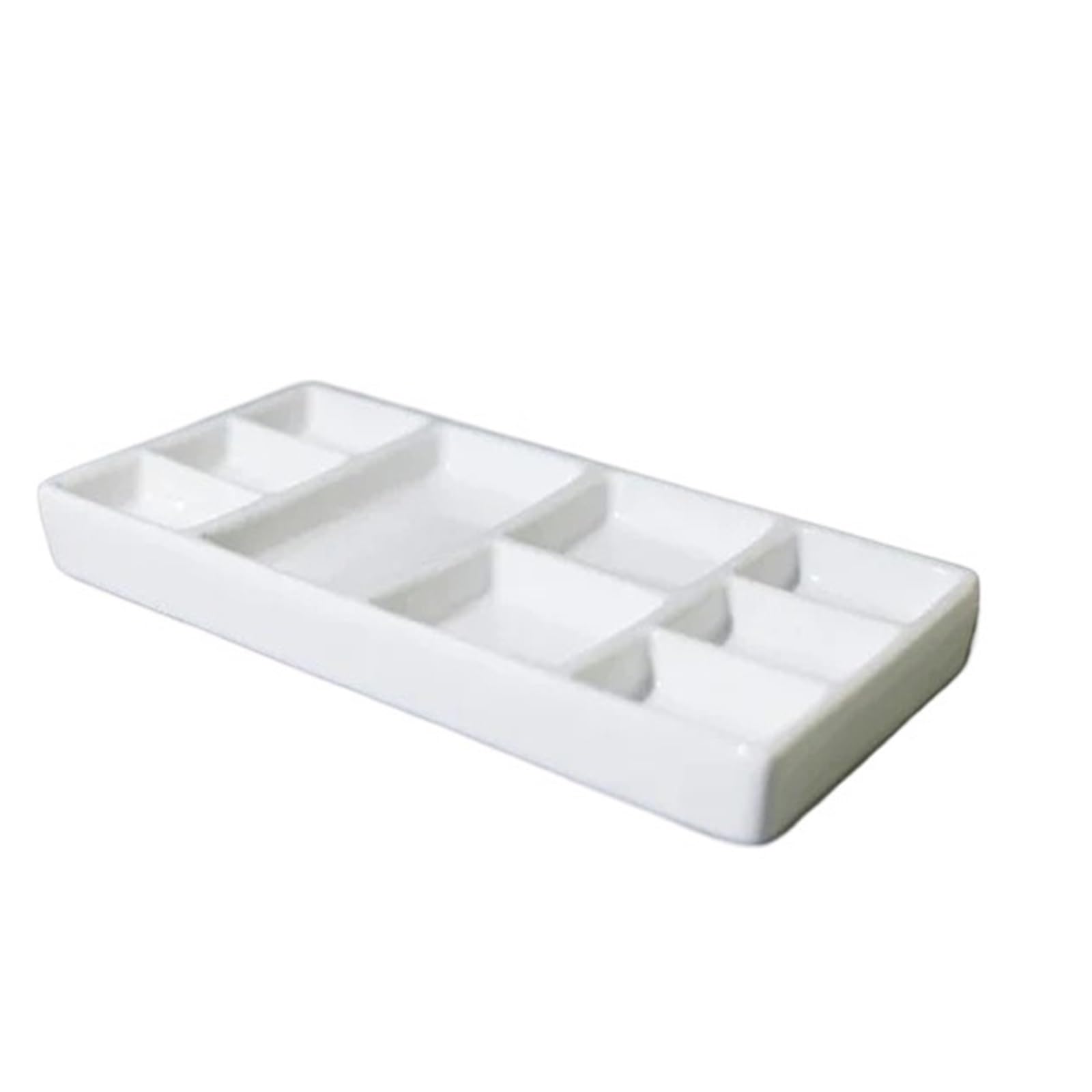 Ceramic Paint Palette Ceramic Watercolor Palette Large Rectangular Multi-grid White Porcelain Easy to Clean Painting Tools Art Supplies for Watercolour(18 * 8.8cm)