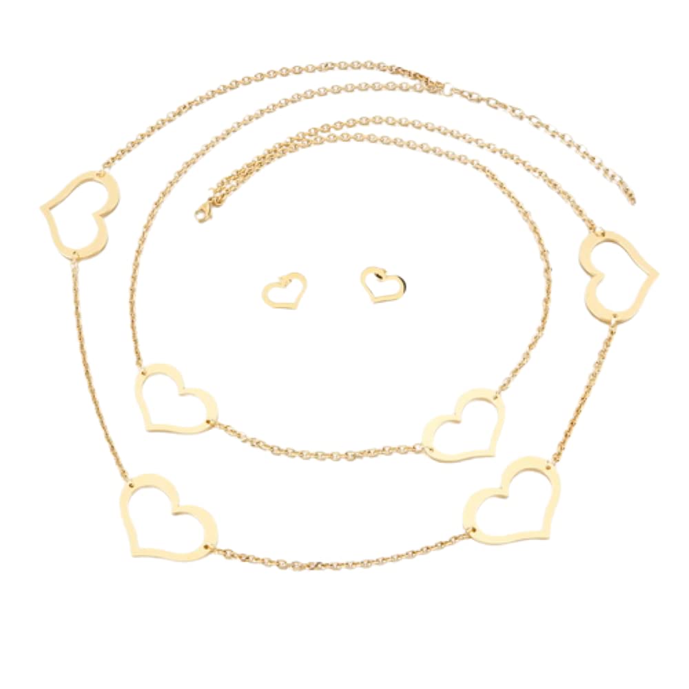 Bungsa Schmuckset Herzen goldfarben mit Kette und Ohrsteckern aus 316L Edelstahl