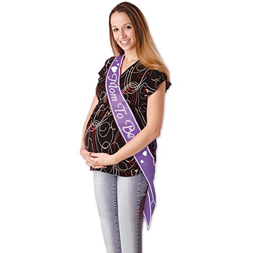 Super Z Outlet Mother to Be Colorful Satin Sash Hearts for Baby Shower Future Expecting Mom Accessory and Decorations Gift (Purple)