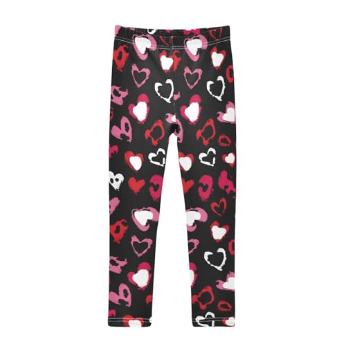 ALAZA Girls' Leggings Children's Yoga Pants Skinny Printed Dance Red Heart-Shaped Comfortable 4T