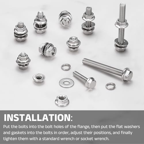 uxcell M4 x 30mm Phillips Flanged Hex Head Bolts, 20Pcs 304 Stainless Steel Flange Hexagon Screws with Nuts, Flat & Lock Washers, Fully Threaded, for Machinery Industry Home, Silver by uxcell - Used condition - Image 5